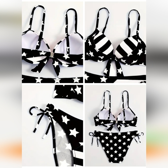 🆕️Push Up Underwire Knot Front American Flag Sexy Bikini - Picture 3 of 8